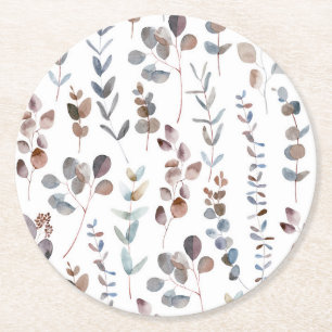Dessous-de-verre Rond En Papier Aquarelle colorée d'Eucalyptus 