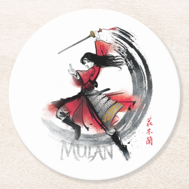 Dessous-de-verre Rond En Papier Aquarelle de Mulan Sword Art (Devant)