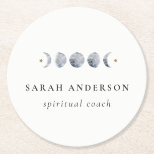 Dessous-de-verre Rond En Papier Aquarelle de phase de lune céleste grise simple