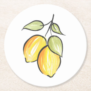 Dessous-de-verre Rond En Papier Aquarelle et citrons d'encre