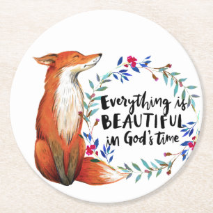 Dessous-de-verre Rond En Papier Aquarelle Fox couronne dieux temps Citation