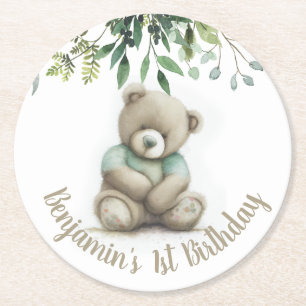 Dessous-de-verre Rond En Papier Aquarelle mignonne Ours En Teddy Feuilles N'import