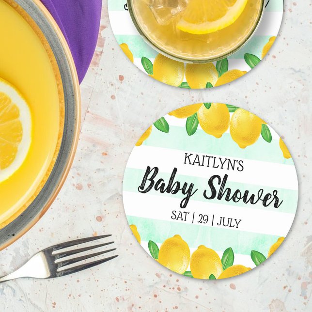 Dessous-de-verre Rond En Papier Aquarelle moderne Baby shower citronnier (Créateur téléchargé)