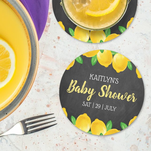 Dessous-de-verre Rond En Papier Aquarelle moderne Baby shower citronnier (Créateur téléchargé)
