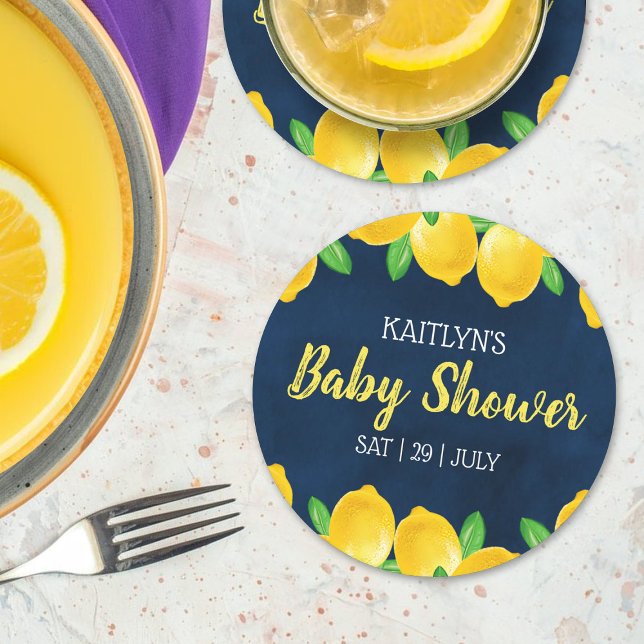 Dessous-de-verre Rond En Papier Aquarelle moderne Baby shower citronnier (Créateur téléchargé)
