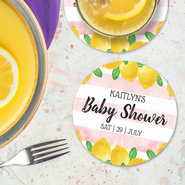 Dessous-de-verre Rond En Papier Aquarelle moderne Baby shower citronnier (Créateur téléchargé)
