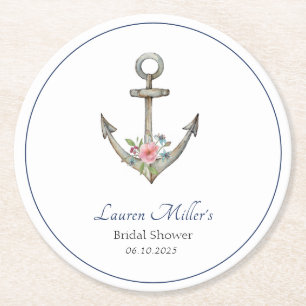 Dessous-de-verre Rond En Papier Aquarelle Nautical Bridal