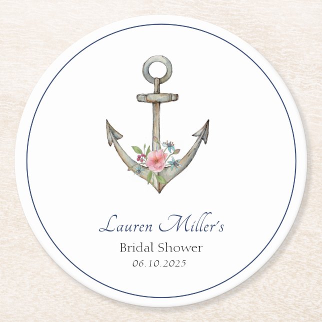 Dessous-de-verre Rond En Papier Aquarelle Nautical Bridal (Devant)