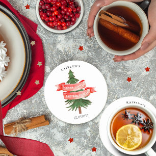 Dessous-de-verre Rond En Papier Aquarelle Pine Arbre Joyeux Petit Anniversaire