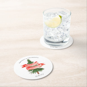 Dessous-de-verre Rond En Papier Aquarelle Pine Tree Joyeux Petit Baby shower
