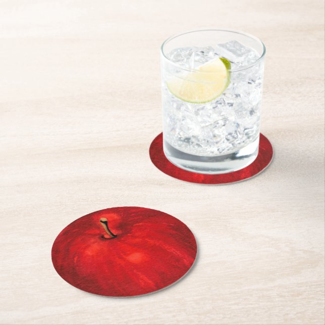 Dessous-de-verre Rond En Papier Aquarelle 'Red Delicious' (En situation)