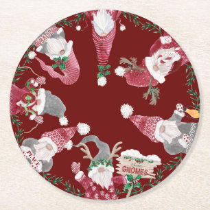 Dessous-de-verre Rond En Papier Aquarelle rouge de Noël Gray Holly Folige