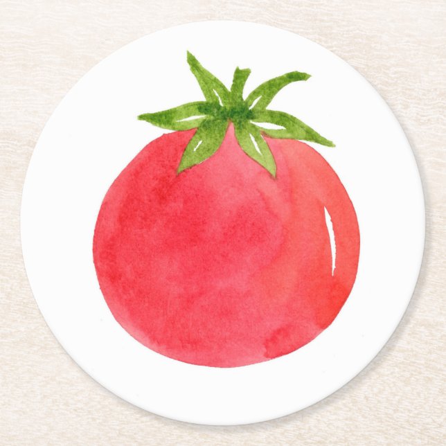 Dessous-de-verre Rond En Papier Aquarelle Tomate (Devant)