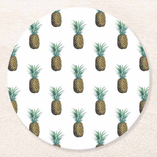 Dessous-de-verre Rond En Papier Aquarelle tropicale à ananas (Devant)