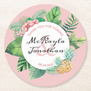 Dessous-de-verre Rond En Papier Aquarelle tropicale Ananas Mariage de l'orchidée F