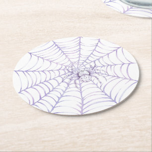 Dessous-de-verre Rond En Papier Araignée d'Halloween lavande sur toile