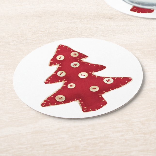 Dessous-de-verre Rond En Papier Arbre de Noël et boutons d'artisanat (Incliné)