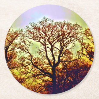 DESSOUS-DE-VERRE ROND EN PAPIER ARBRES SOUS LE SOLEIL BRUMEUX