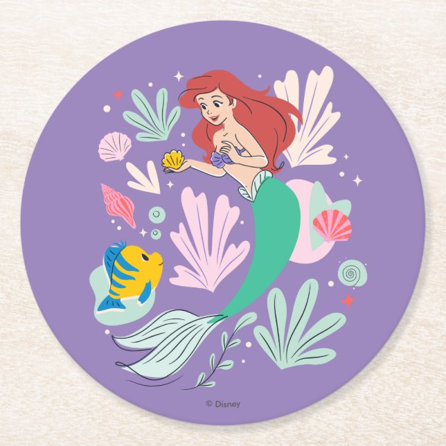 Dessous-de-verre Rond En Papier Ariel & Flounder’s Undersea Shell-abration ! (Devant)