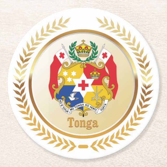 Dessous-de-verre Rond En Papier Armoiries des Tonga (Devant)