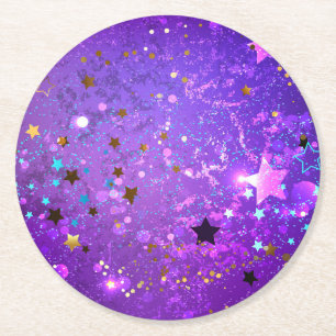 Dessous-de-verre Rond En Papier Arrière - plan de feuille violet avec étoiles