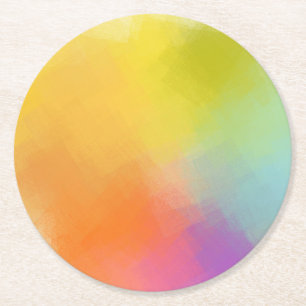 Dessous-de-verre Rond En Papier Art Abstrait Jaune Rose Rouge Bleu Vert Coloré