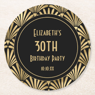 Dessous-de-verre Rond En Papier Art Déco Black and Gold 30e anniversaire