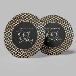 Dessous-de-verre Rond En Papier Art Déco moderne Noir Blanc & Or Anniversaire