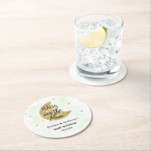Dessous-de-verre Rond En Papier Au-Dessus De La Lune   Baby shower neutre