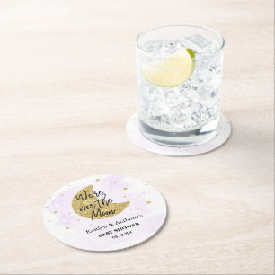 Dessous-de-verre Rond En Papier Au-Dessus De La Lune   Baby shower neutre