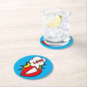 Dessous-de-verre Rond En Papier Autocollant - Bulle de dialogue + VOTRE TEXTE & ID