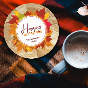 Dessous-de-verre Rond En Papier Automne Feuilles d'érable sur papier Texture Thank