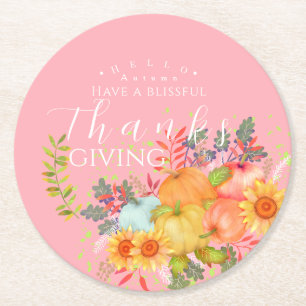 Dessous-de-verre Rond En Papier Automne Thankgiving rose