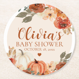 Dessous-de-verre Rond En Papier Automne Un Peu Citrouille Automne Baby shower Flor