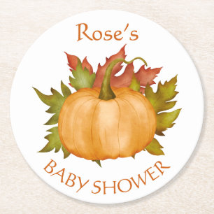 Dessous-de-verre Rond En Papier Autumn Foliage Citrouille Baby shower d'automne