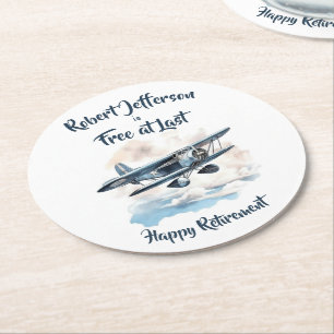 Dessous-de-verre Rond En Papier Avion vintage libre à Dernier Blue Retirement