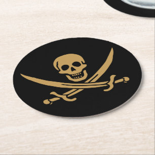 Dessous-de-verre Rond En Papier Aztec Gold Crâne et cutlass Pirate Calico Jack