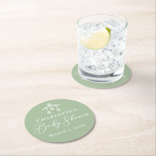 Dessous-de-verre Rond En Papier Baby shower Chic Sage Vert Personnalisé