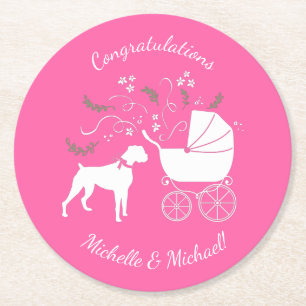 Dessous-de-verre Rond En Papier Baby shower Chien Boxer Chien Chien Chien Chien ro