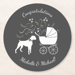 Dessous-de-verre Rond En Papier Baby shower Chien Boxer Chien Chien Chien Gris Pup