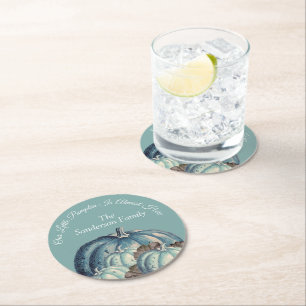 Dessous-de-verre Rond En Papier Baby shower Citrouille bleu