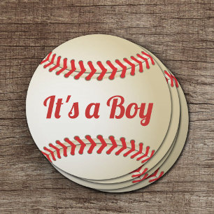 Dessous-de-verre Rond En Papier Baby shower de baseball à thème