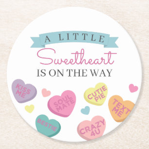 Dessous-de-verre Rond En Papier Baby shower de bonbons Little Sweetheart