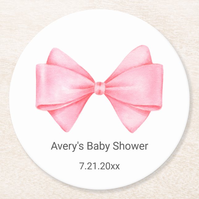Dessous-de-verre Rond En Papier Baby shower de boule rose (Devant)
