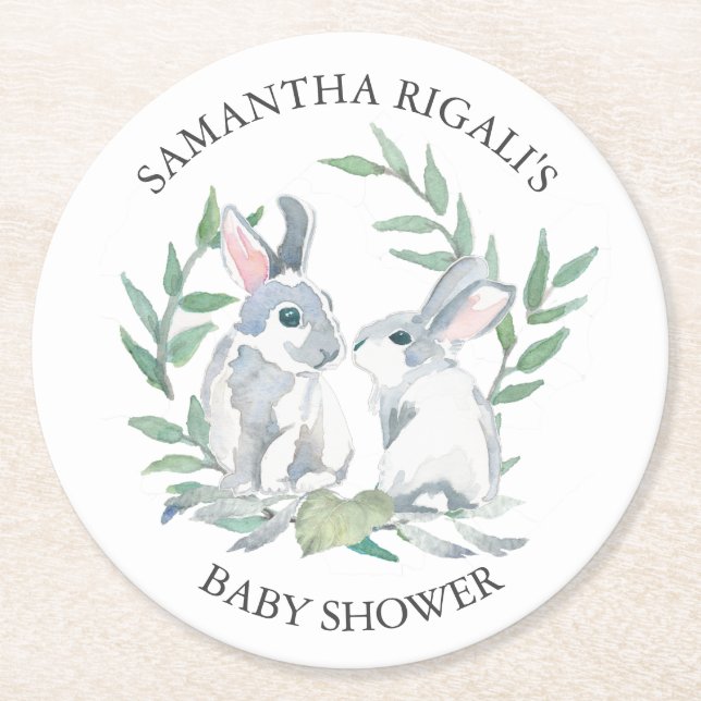 Dessous-de-verre Rond En Papier Baby shower de Bunny de printemps (Devant)