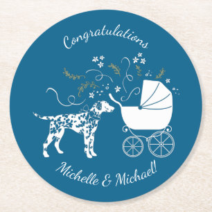 Dessous-de-verre Rond En Papier Baby shower de Chien Dalmatien Chien Chien Chien C