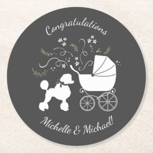 Dessous-de-verre Rond En Papier Baby shower de chien de caniche français gris chio