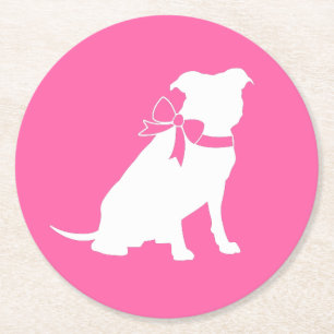 Dessous-de-verre Rond En Papier Baby shower de chien taureau rose