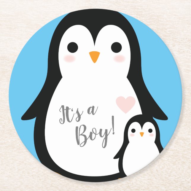 Dessous-de-verre Rond En Papier Baby shower de pingouin (Devant)