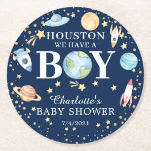 Dessous-de-verre Rond En Papier Baby shower des garçons de l'espace extra-atmosphé